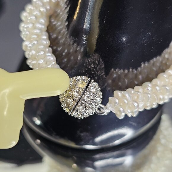 Authentic Freshwater Pearl Necklace And Bracelet Set Diamond ? Clasps VTG Read - Picture 7 of 13